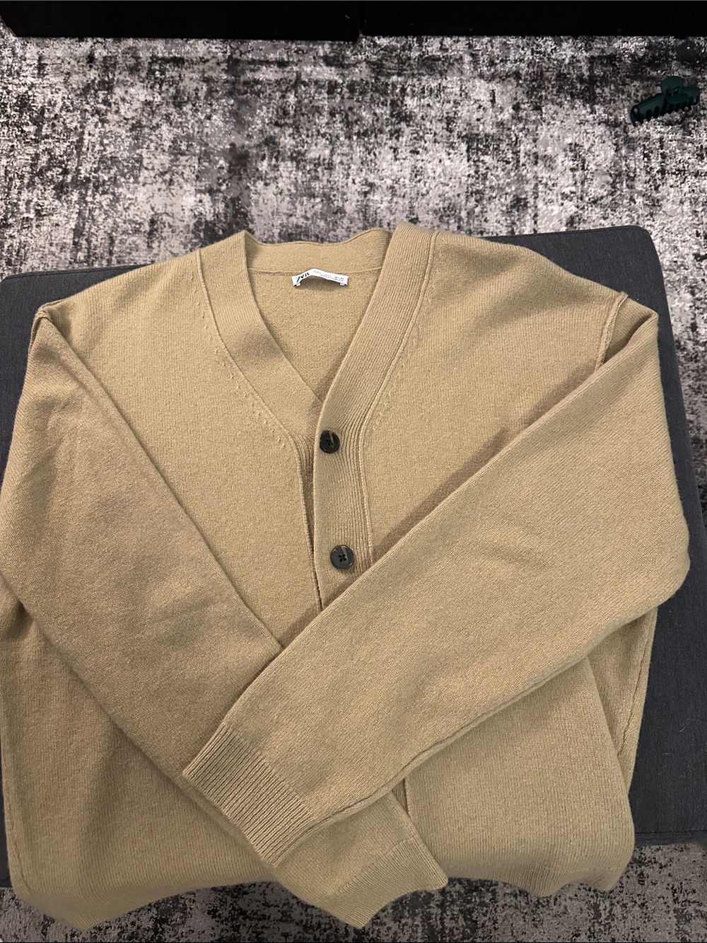 Zara Men's Camel V-Neck Button Cardigan